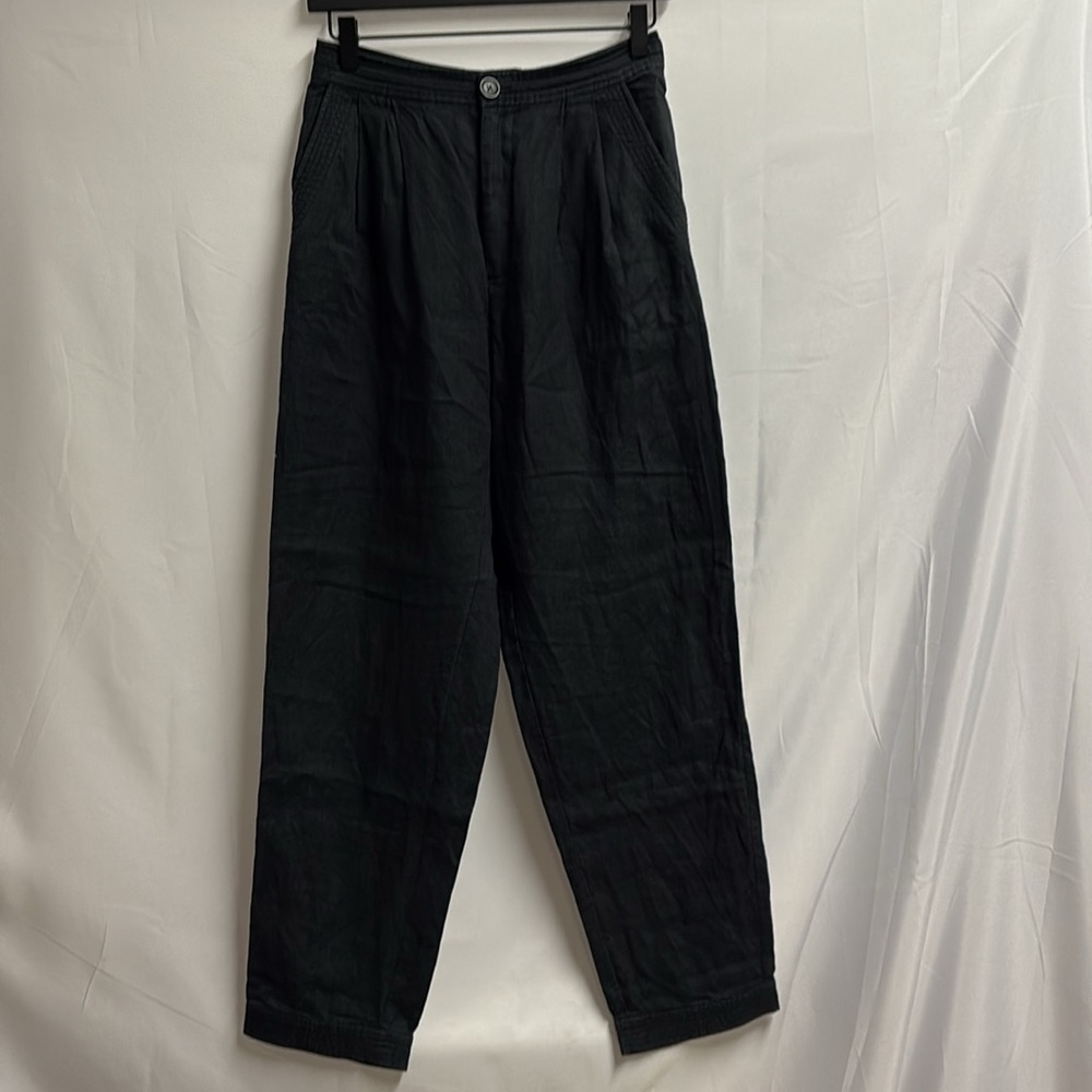Rachel Antonoff 100% Linen High Rise Straight Crop Pants Black Size 6